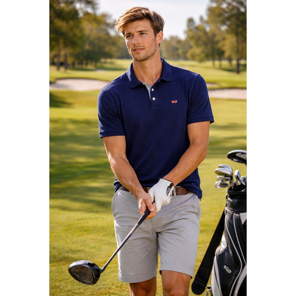 Vineyard Vines Mens Polo Shirt Navy Blue Whale Logo Short Sleeve Size M Preppy